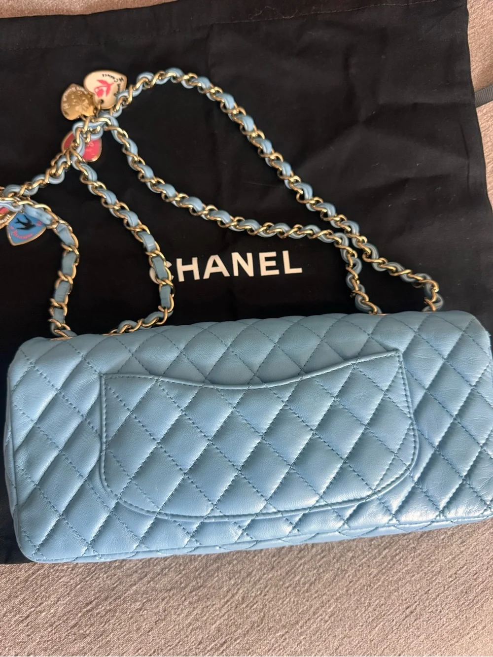 Vintage Chanel baby Blue single flap valentine east west edition
